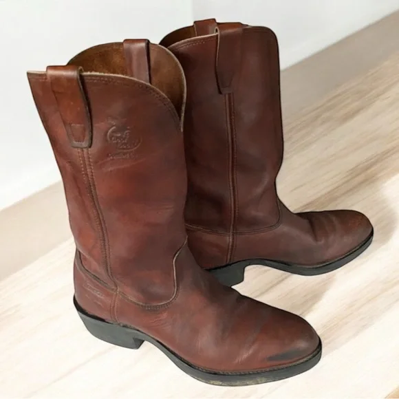 ❄️ 50% off winter OFF Farm & Ranch brown pull on western cowboy boots 11 M - Picture 1 of 13